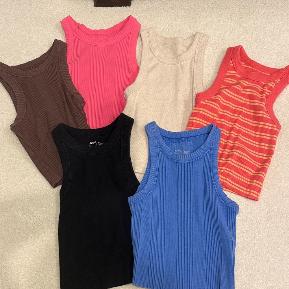 (6) Aerie Sleeveless Ribbed Tops - size S